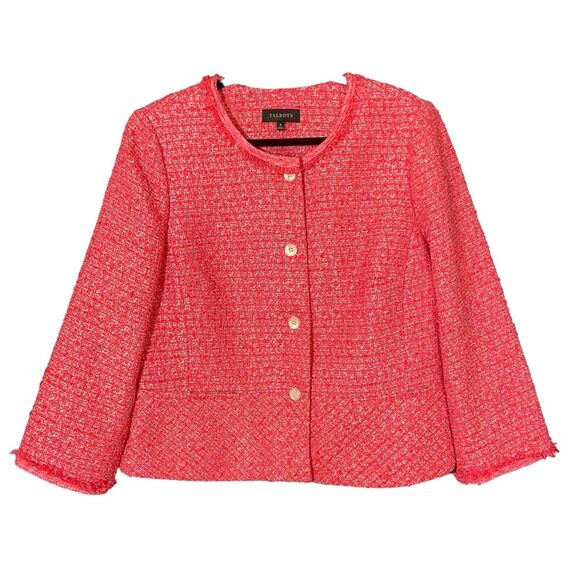 Talbots Hot Pink Boucle Tweed Button Up Blazer Size 16W 1X Corpcore Barbie - Picture 1 of 8